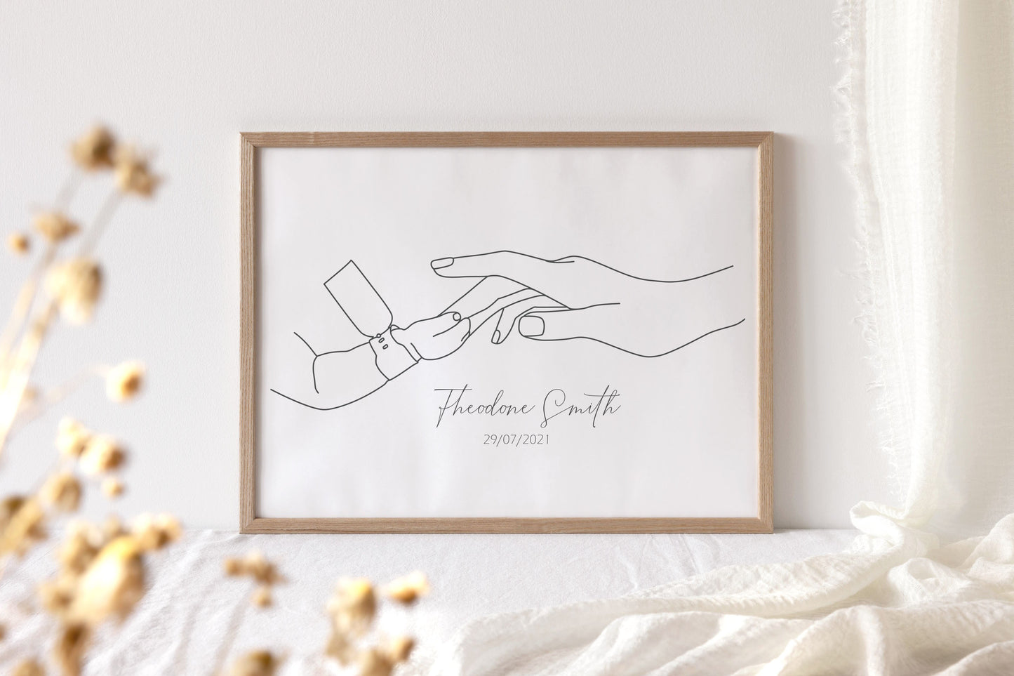 custom name baby hands line drawing wall art print