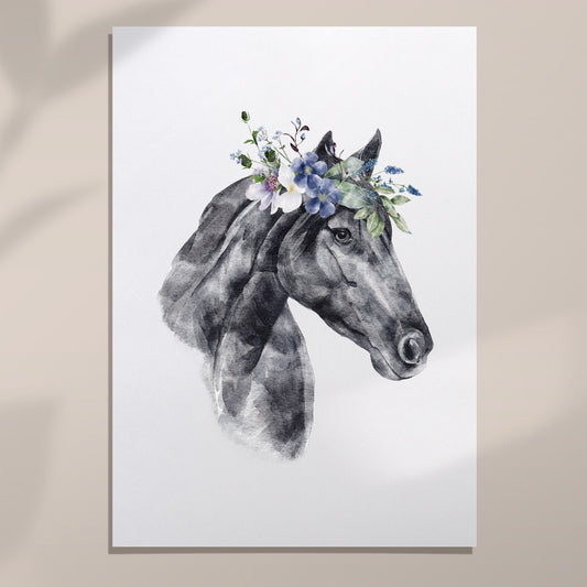 flower horse wall art print unframed