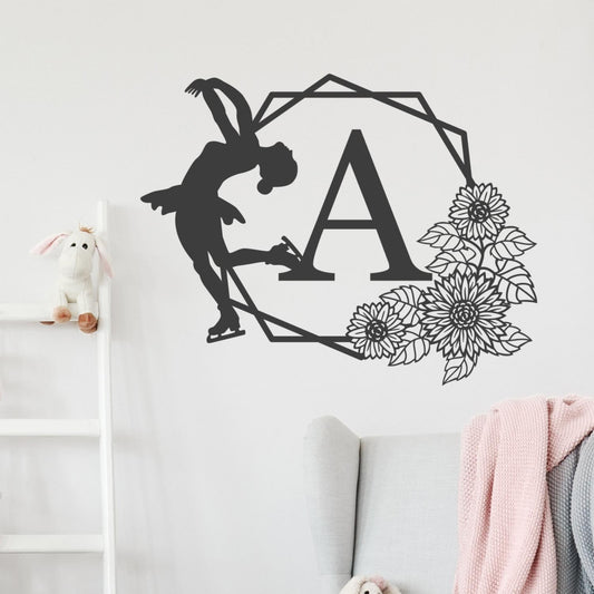 ice skating monogram wall decal