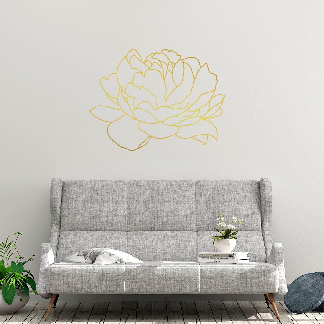 large peony outline wall decal