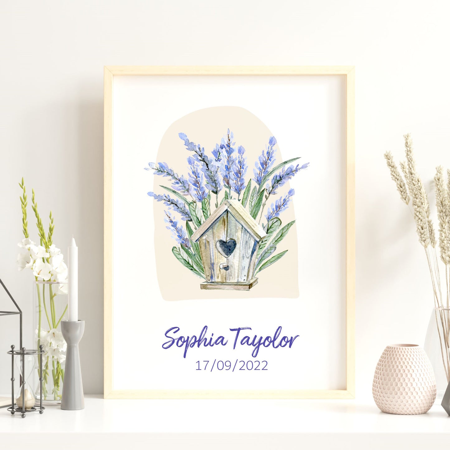 personalised name flower lavender wall art print