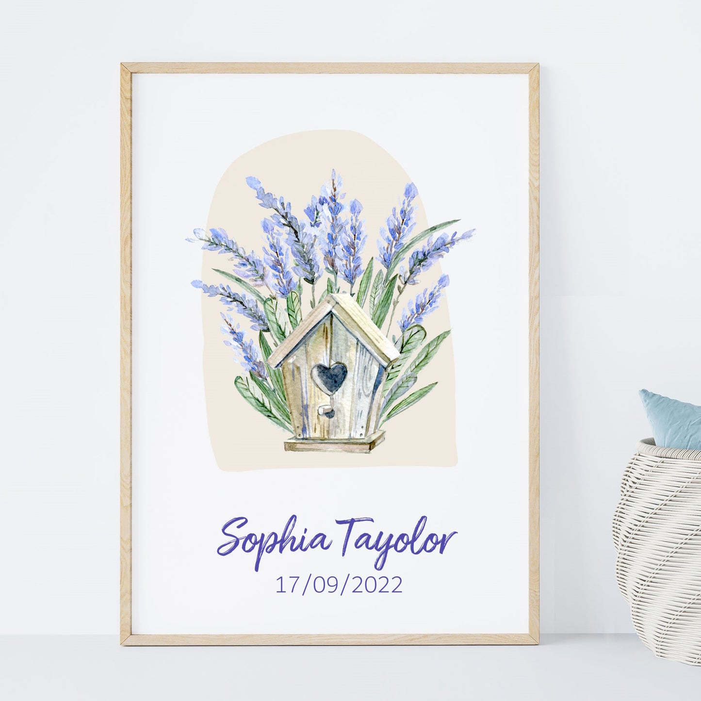 personalised name flower lavender wall art print