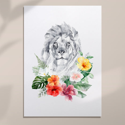flower lion wall art print unframed
