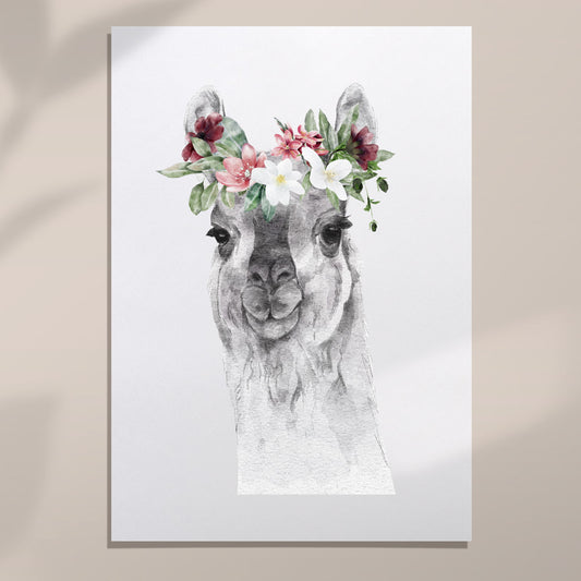 flower llama wall art print unframed