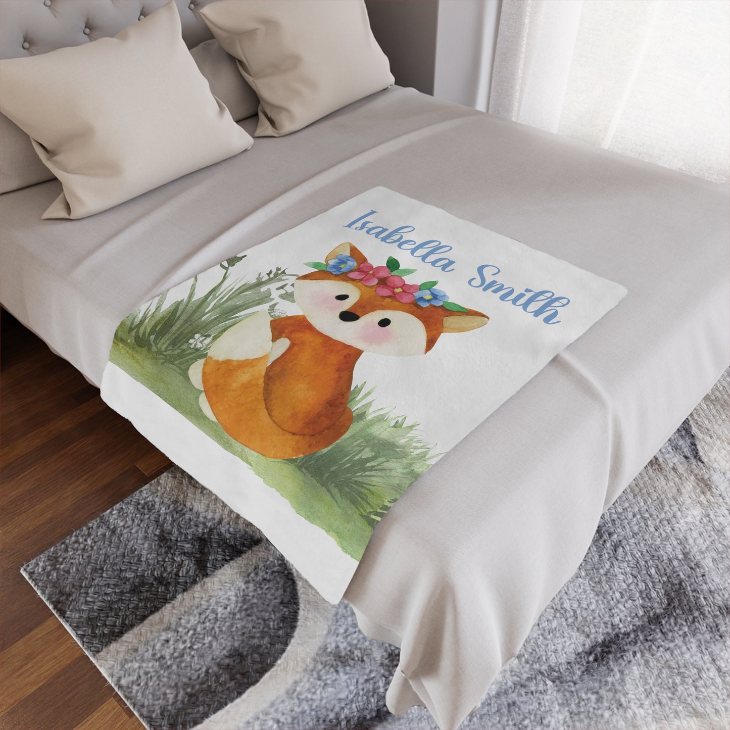personalized baby blanket woodland fox