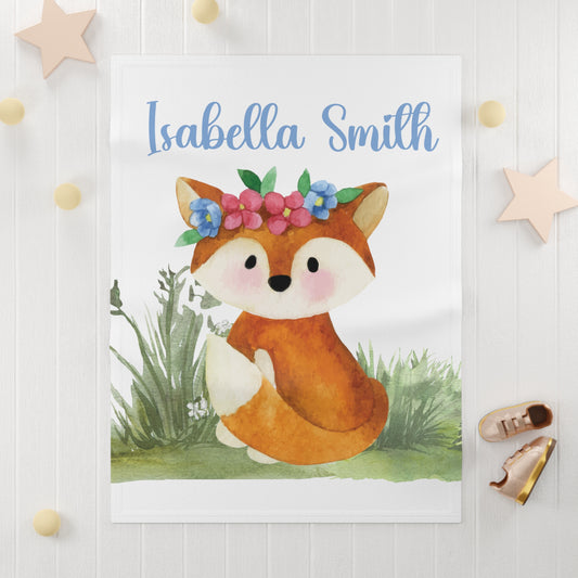 personalized baby blanket woodland fox