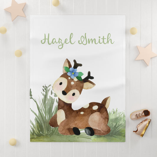 personalized baby blanket woodland deer