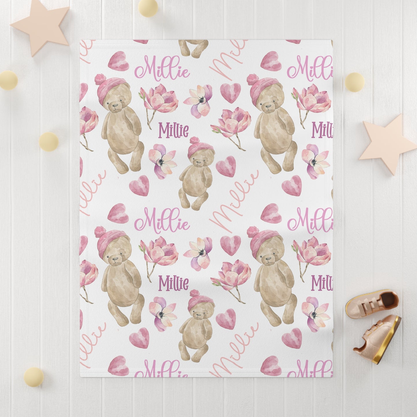 personalized baby blanket bear and hearts