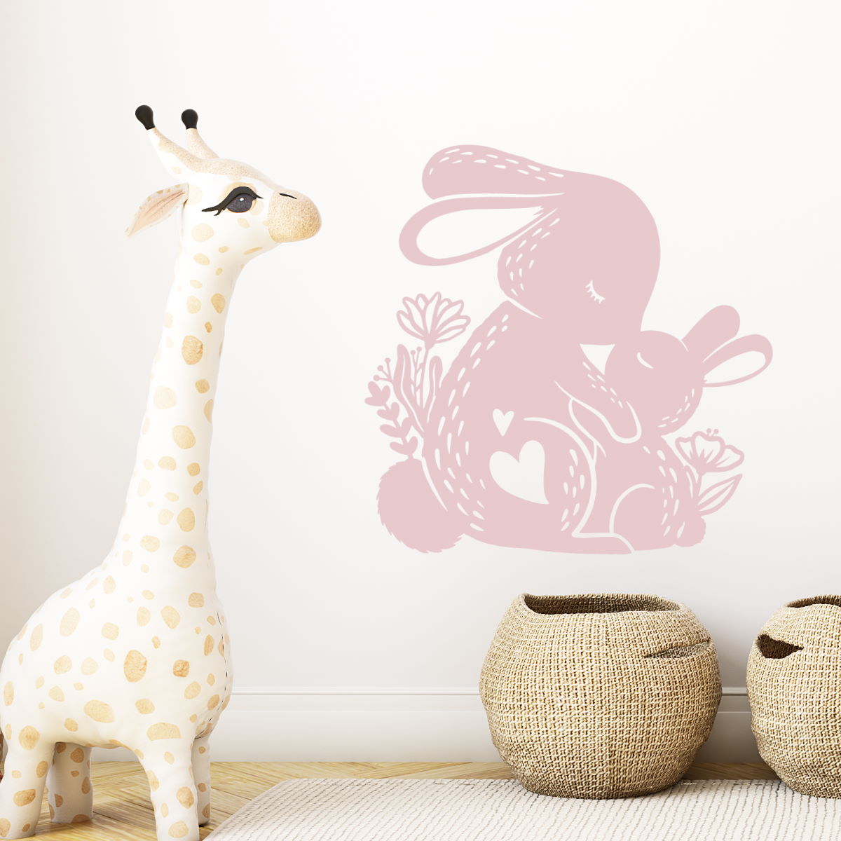 mother baby bunnies wall decal