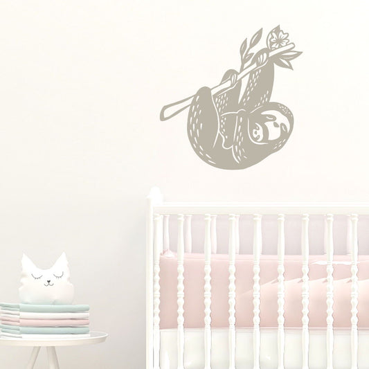mother baby sloths wall decal