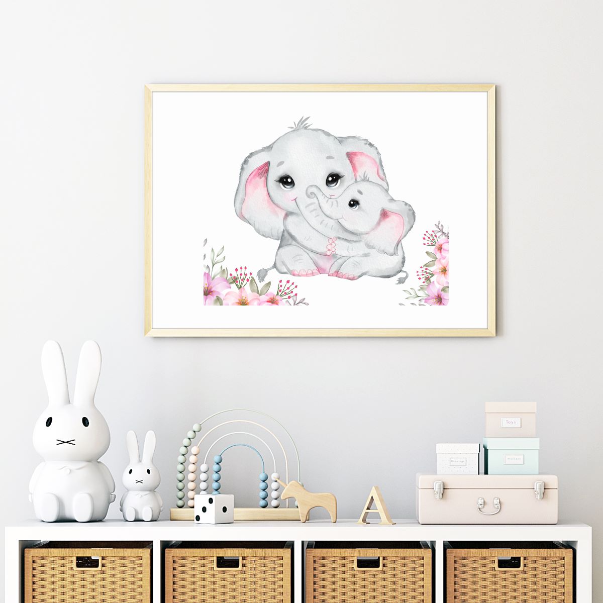 mother baby elephant print