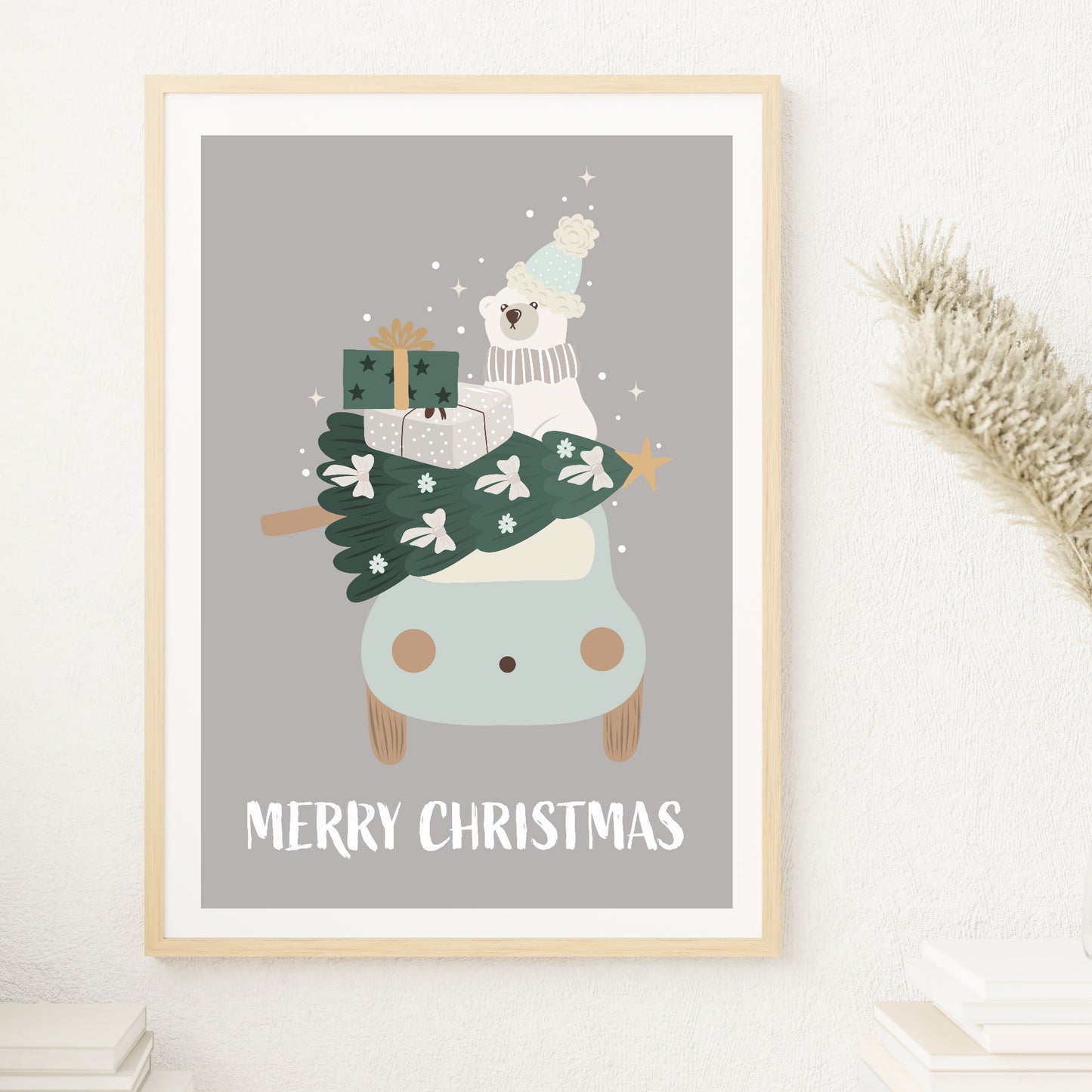 nursery bear merry Christmas wall art print unframed