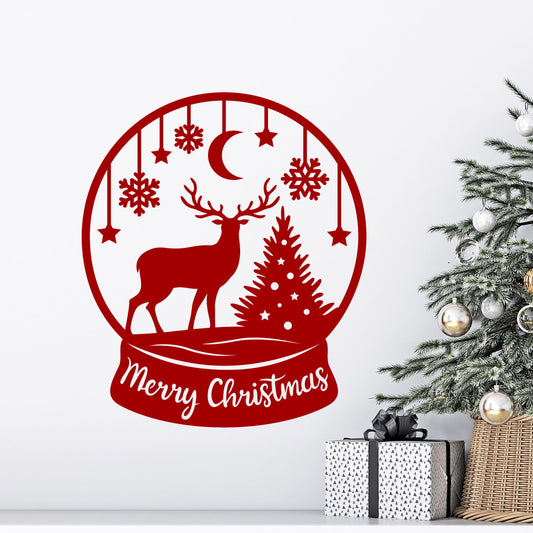 Merry Christmas snow globe deer wall decal
