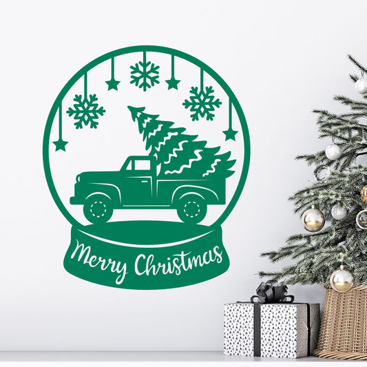 Merry Christmas snow globe truck Christmas tree wall decal