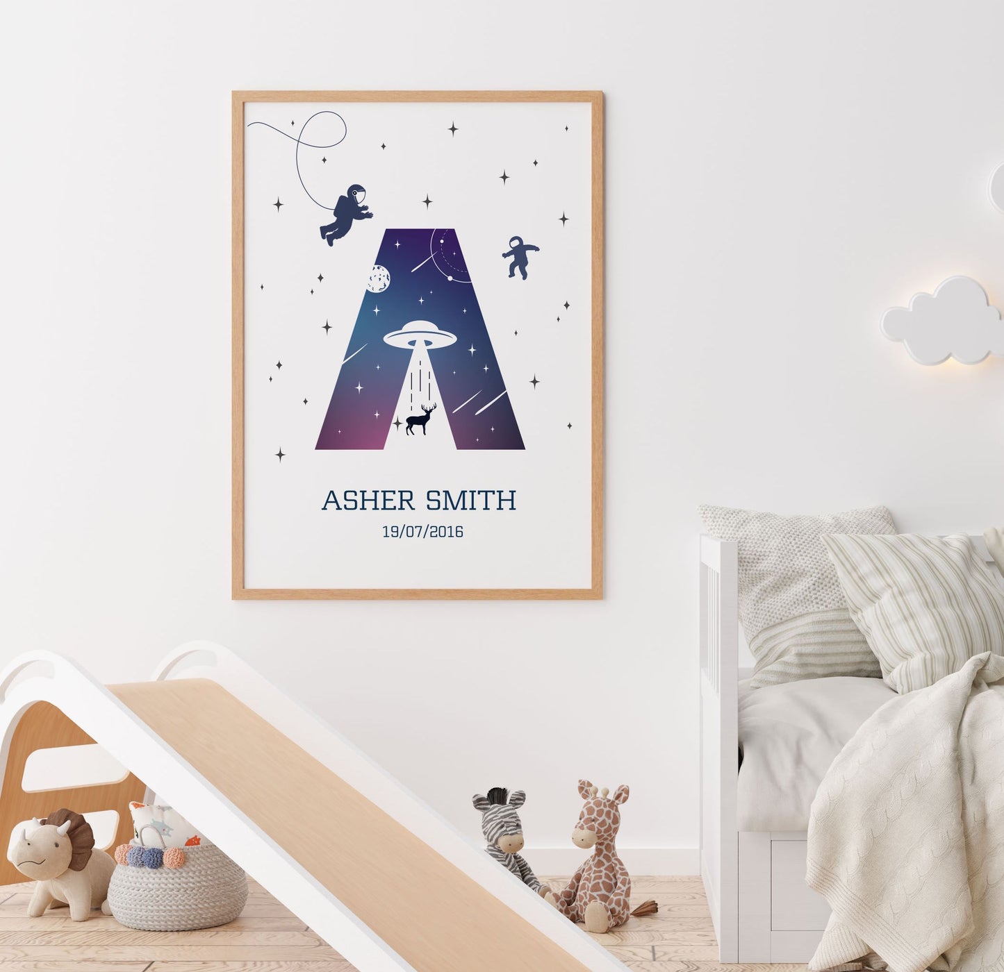 custom name space nursery kids wall art print