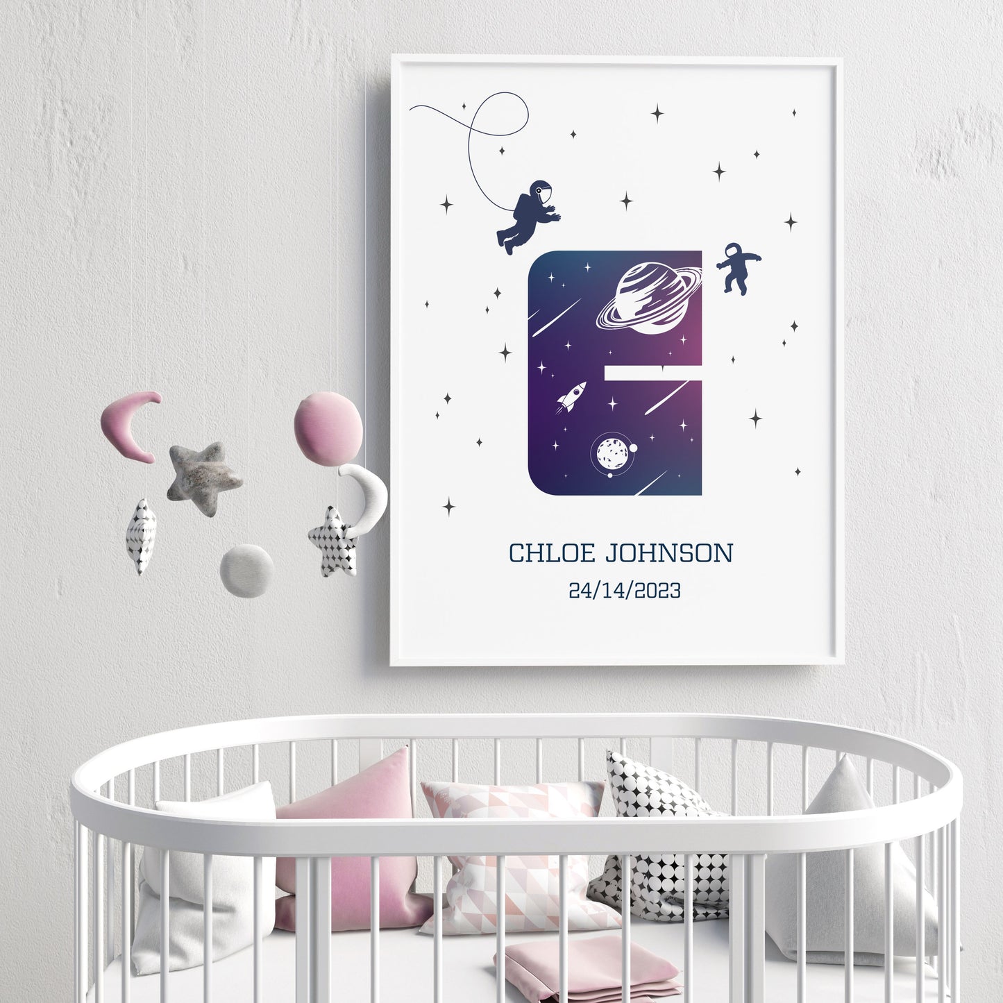 custom name space nursery kids wall art print