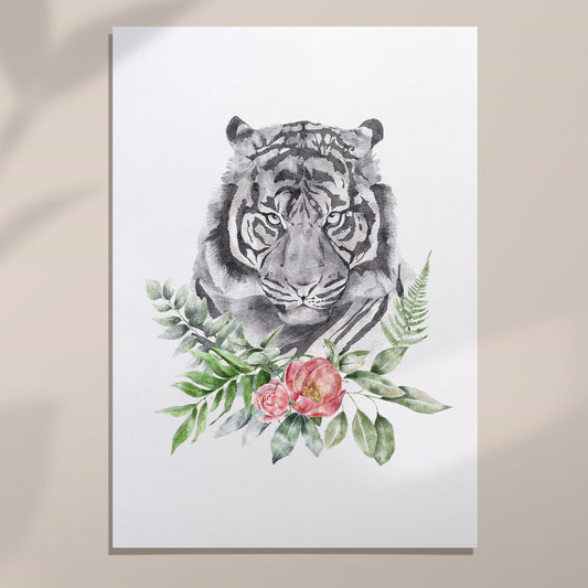 flower tiger wall art print unframed