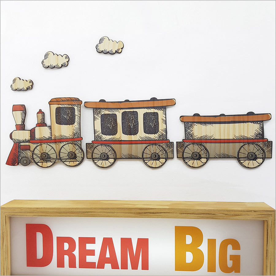 kids wooden wall art - train set