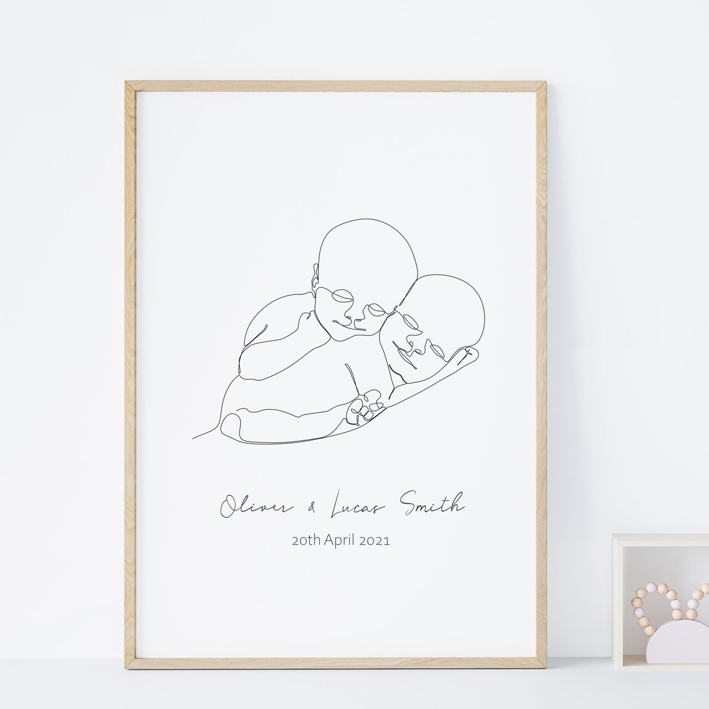custom name twins line drawing wall art print