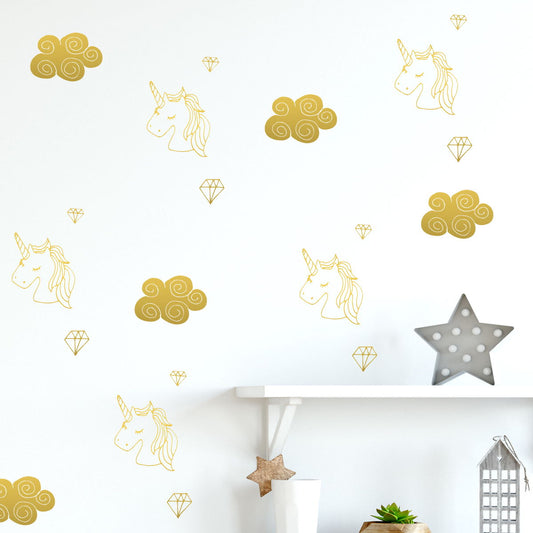 unicorn, cloud and diamond wall decals 