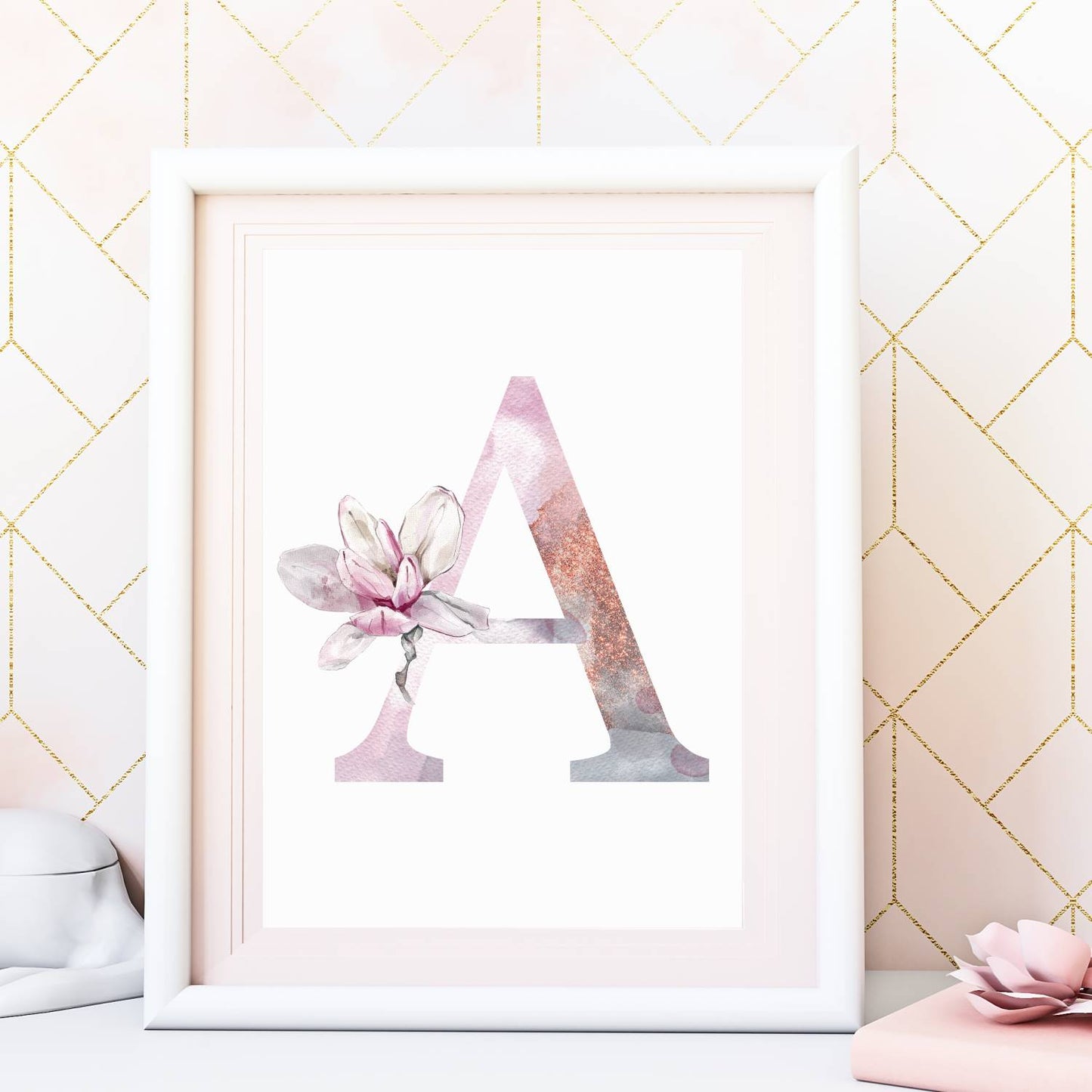 watercolor flower letter print