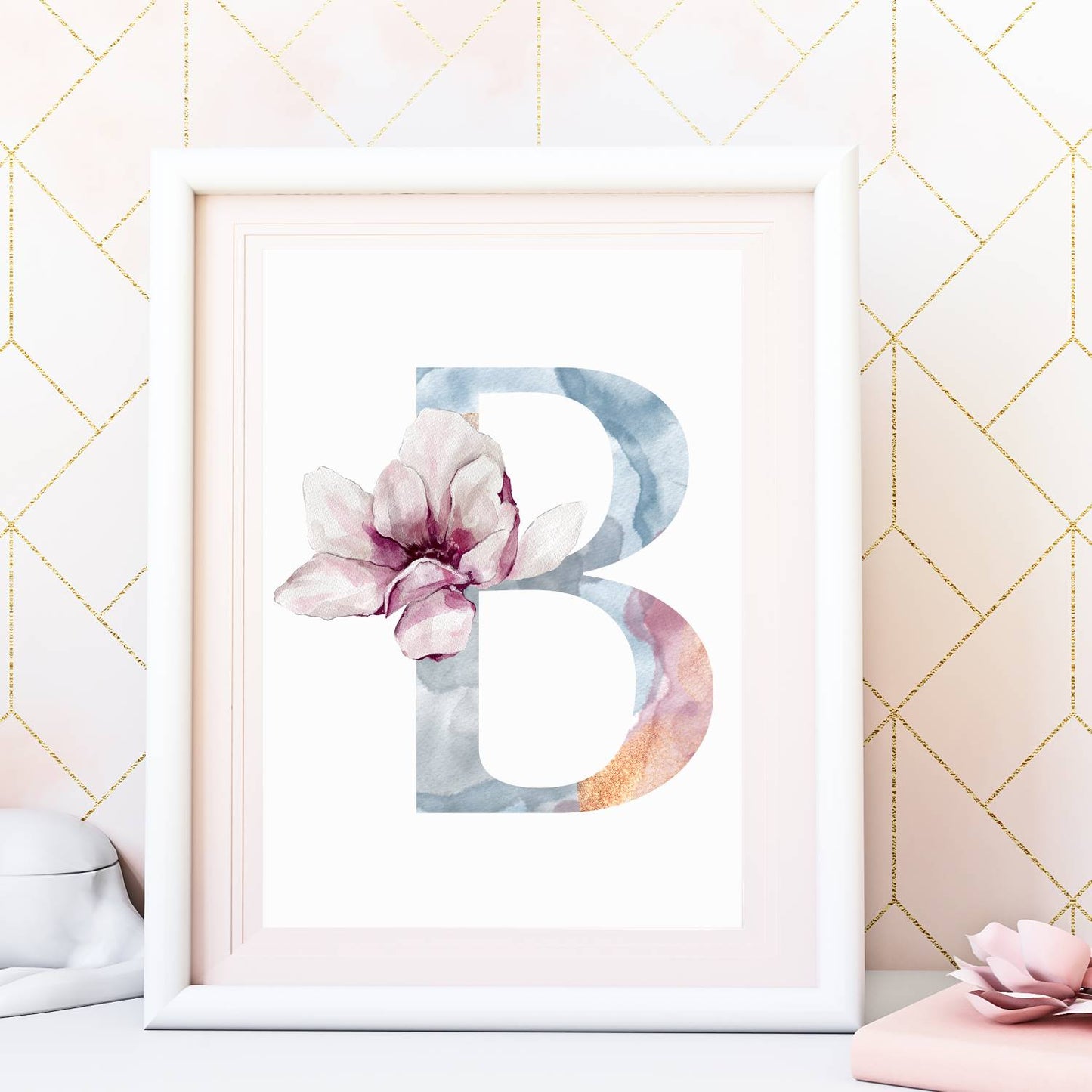 watercolor flower letter print