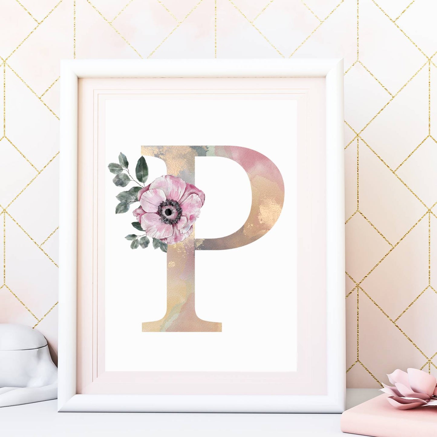 watercolor flower letter print