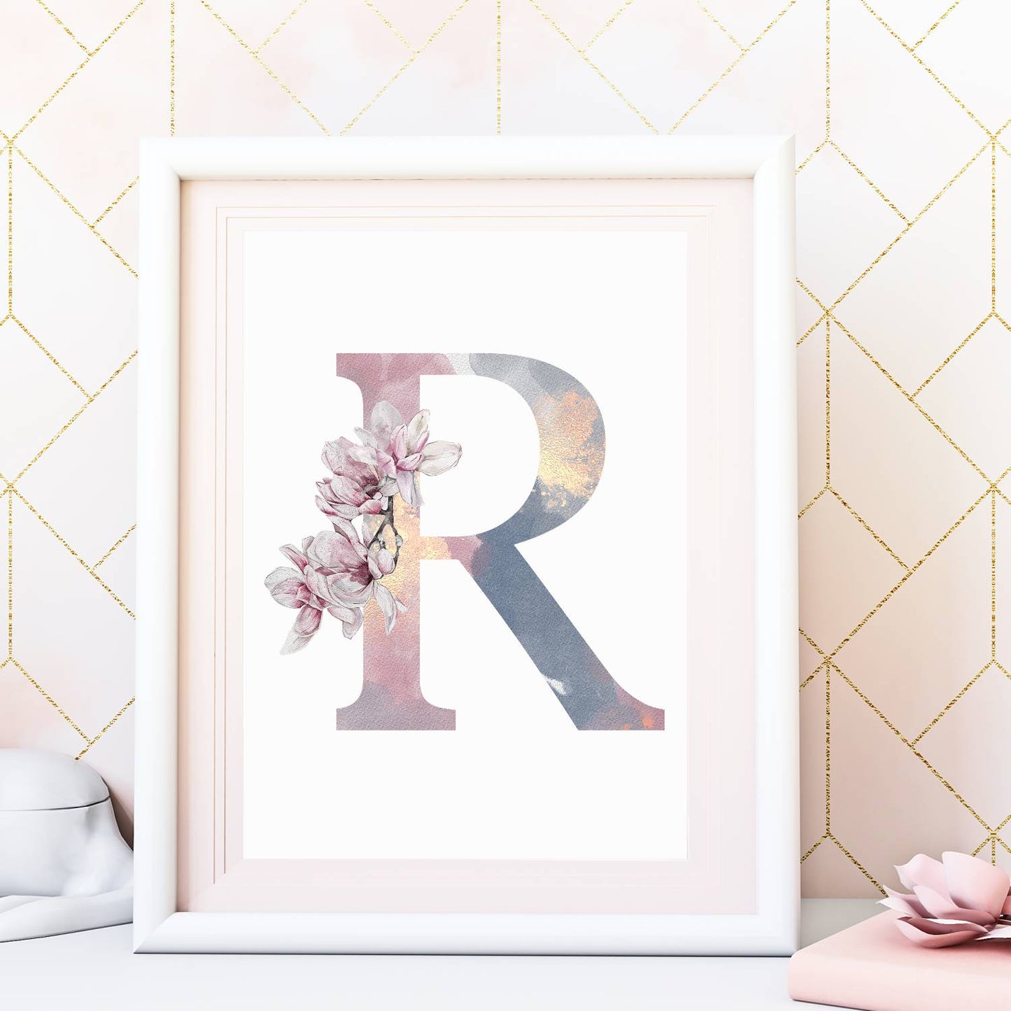 watercolor flower letter print