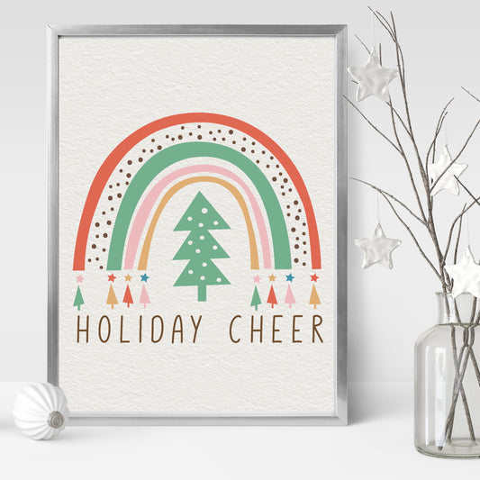 Christmas rainbow holiday cheer wall art print unframed