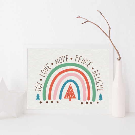 Christmas rainbow wall art print unframed