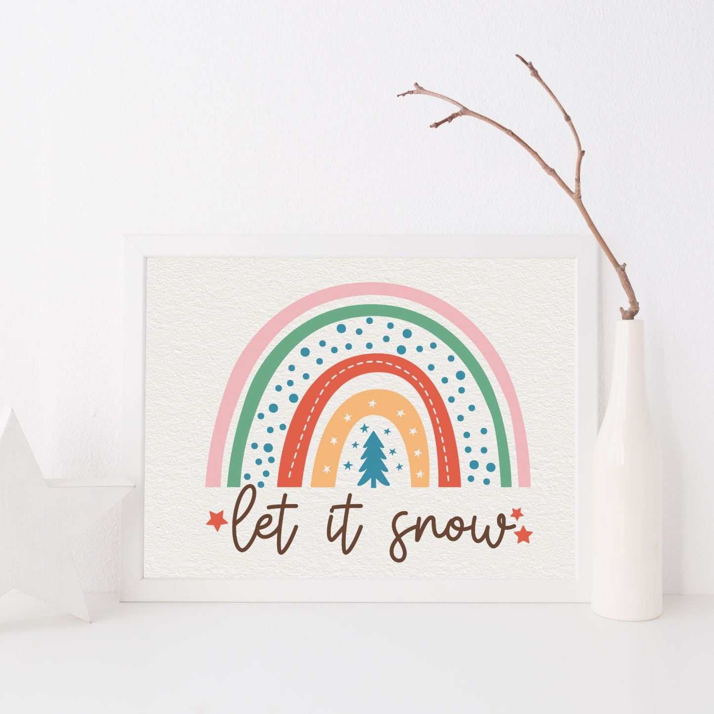 Christmas rainbow let it snow wall art print unframed