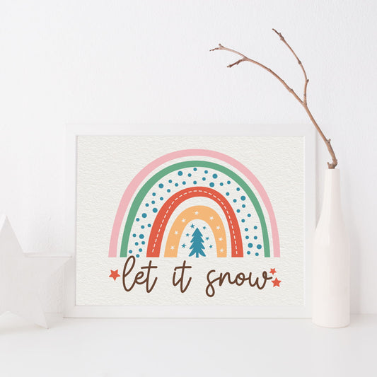 Christmas rainbow let it snow wall art print unframed