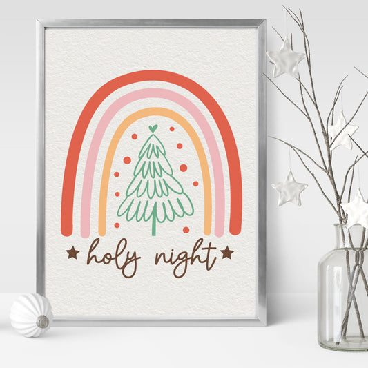 Christmas rainbow holy night wall art print unframed