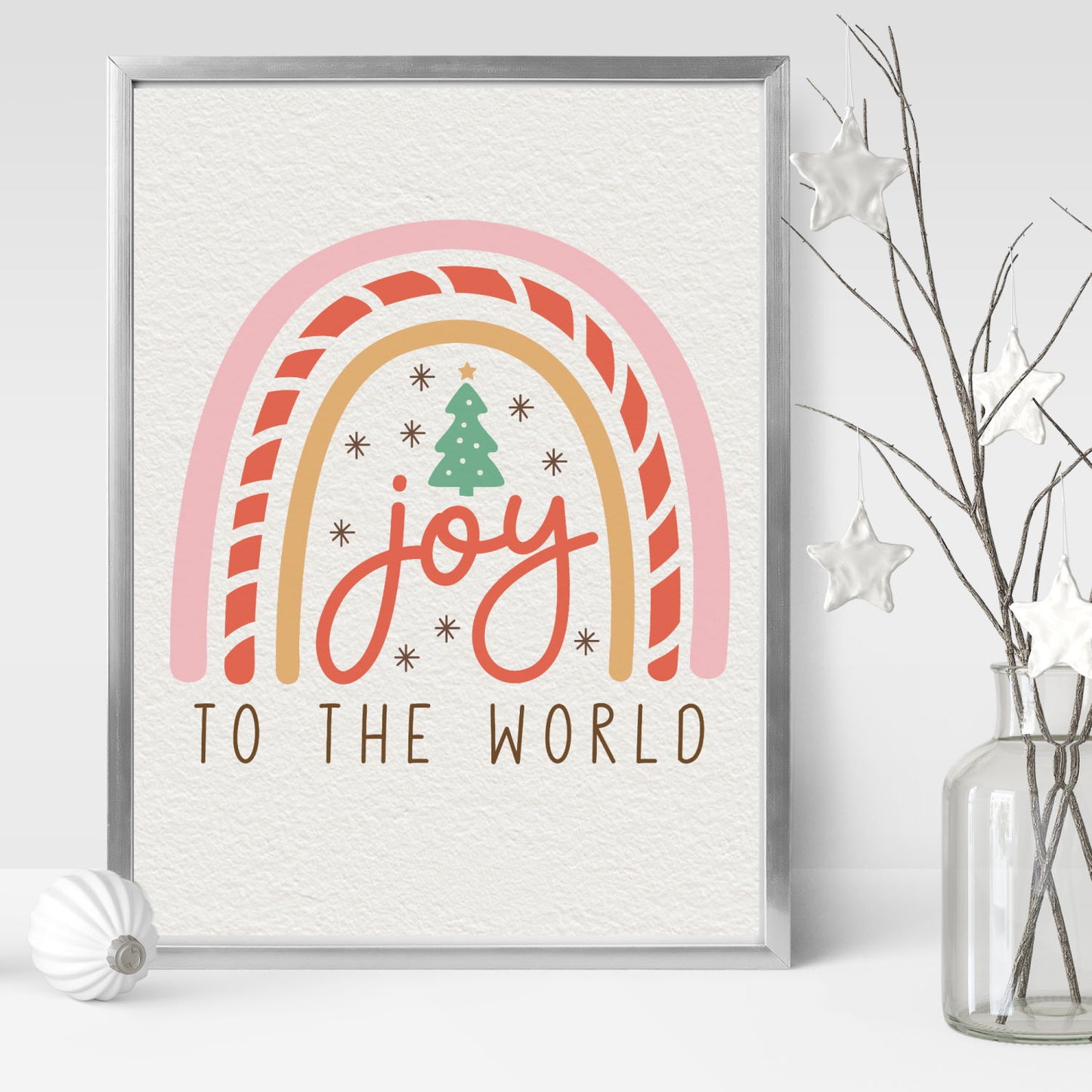 Christmas rainbow joy wall art print unframed